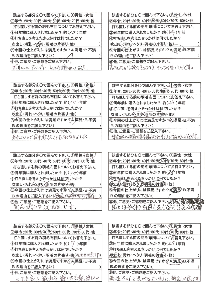 羽毛ふとんリフォームの感想