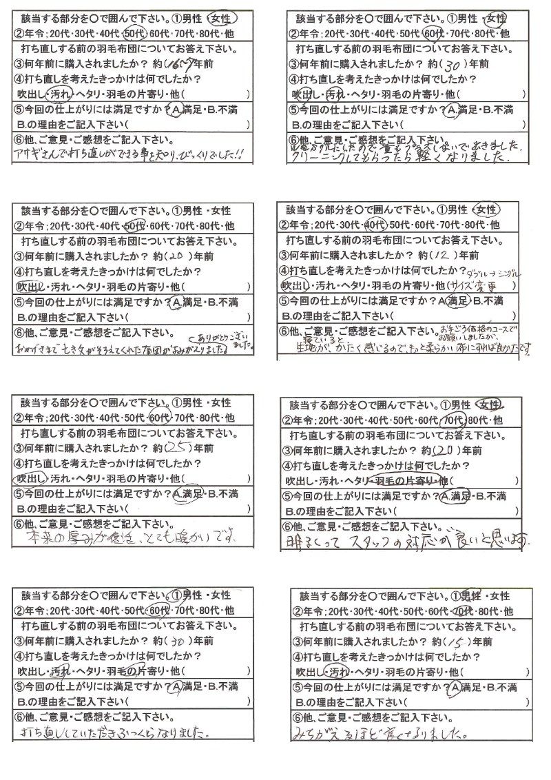 羽毛ふとんリフォームの感想