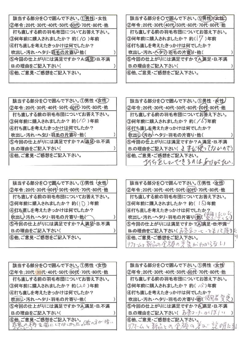 羽毛ふとんリフォームの感想